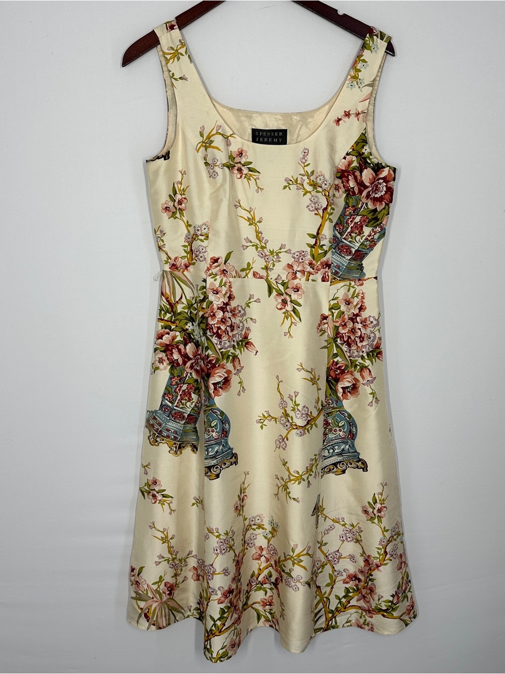 Silk Chinoiserie Floral Millennial Print Dress Size 8 NO TIE a line
